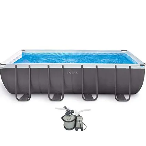 Intex Ultra Frame Rectangular Pool Set with Sand Filter Pump Gray