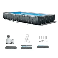 Intex Ultra XTR Deluxe Rectangular Above Ground Pool Set 32ft x 16ft x 52in with Sand Filter Pump Gray