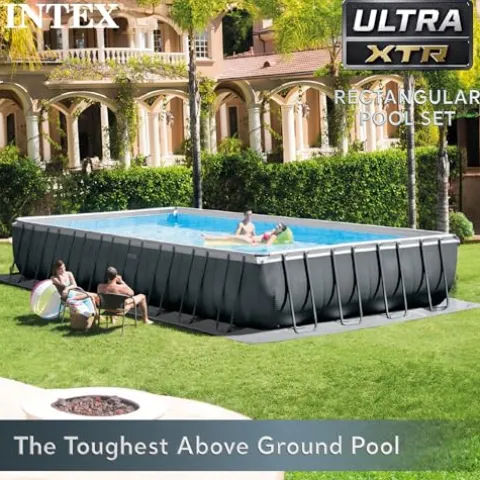 Intex Ultra XTR Deluxe Rectangular Above Ground Pool Set 32ft x 16ft x 52in with Sand Filter Pump Gray