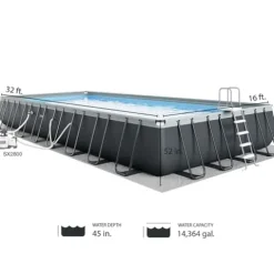 Intex Ultra XTR Deluxe Rectangular Above Ground Pool Set 32ft x 16ft x 52in with Sand Filter Pump Gray