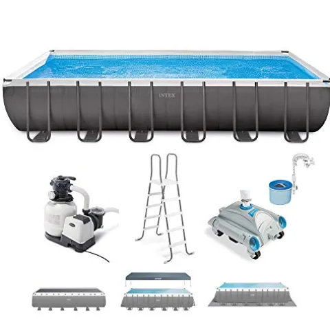 Intex Ultra XTR Rectangular Pool Set with Pump, Vacuum Cleaner & Skimmer Gray