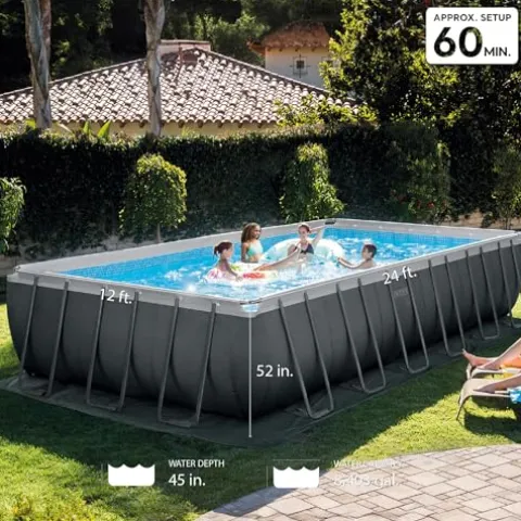 Intex Ultra XTR Rectangular Pool Set with Pump & Vacuum Gray