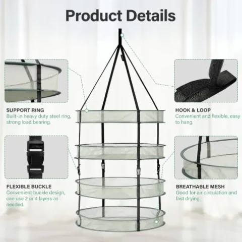 iPower 36-Pack 2ft 4-Layer Mesh Herb Rack Drying Net with Free Storage Bag