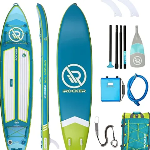 iROCKER All-Around Inflatable Stand Up Paddle Board Ultra Series Teal/Lime
