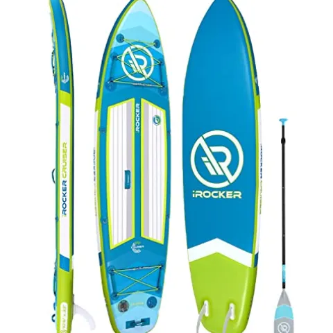 iROCKER Cruiser Inflatable Stand Up Paddle Board Ultra Series 10’6″ Teal/Lime