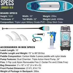 iROCKER Cruiser Inflatable Stand Up Paddle Board Aqua