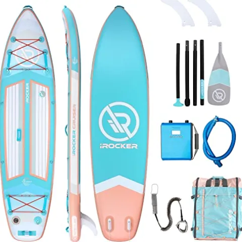 iROCKER Ultra Series Inflatable Stand Up Paddle Board 10’6″ Aqua/Peach