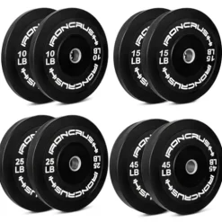 Iron Crush Olympic Bumper Plate Sets – Premium Virgin Rubber Weights for Strength Training – Compatible with 2″ Barbells 190LB