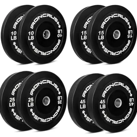 Iron Crush Olympic Bumper Plate Sets – Premium Virgin Rubber Weights for Strength Training – Compatible with 2″ Barbells 190LB