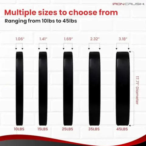 Iron Crush Olympic Bumper Plate Sets – Premium Virgin Rubber Weights for Strength Training – Compatible with 2″ Barbells 190LB