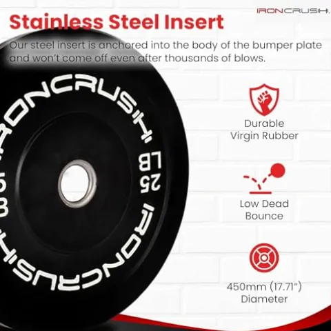 Iron Crush Olympic Bumper Plate Sets – Premium Virgin Rubber Weights for Strength Training – Compatible with 2″ Barbells (280LB)