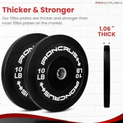 Iron Crush Olympic Bumper Plate Sets – Premium Virgin Rubber Weights for Strength Training – Compatible with 2″ Barbells 250LB
