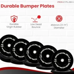 Iron Crush Olympic Bumper Plate Sets – Premium Virgin Rubber Weights for Strength Training – Compatible with 2″ Barbells 250LB