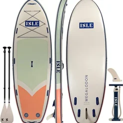 ISLE Surf and SUP Megalodon Inflatable Paddle Board Bundle 15′ Seafoam/Peach