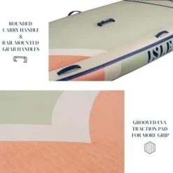 ISLE Surf and SUP Megalodon Inflatable Paddle Board Bundle 15′ Seafoam/Peach