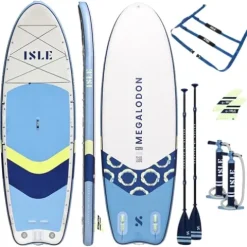 ISLE Surf and SUP Megalodon Inflatable Paddle Board Bundle Slate/Lumin/Navy 15′