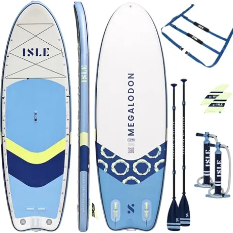 ISLE Surf and SUP Megalodon Inflatable Paddle Board Bundle Slate/Lumin/Navy 15′