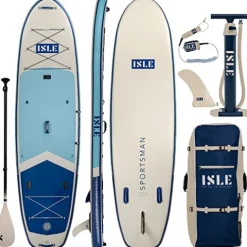 ISLE Surf and SUP Sportsman Inflatable Fishing Stand Up Paddle Board Aqua/Navy
