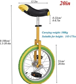 JINCAN 24 inch Freestyle Unicycle Wheel with Leakproof Butyl Tire, Non-Slip Pedals