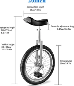 JINCAN 20-Inch Wheeled Unicycle Bicycle Outdoor Anti-Skid Tires Adjustable Saddle