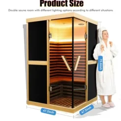 Jintop V-Shaped Infrared Sauna Room with Bluetooth & Double Glass Doors Black