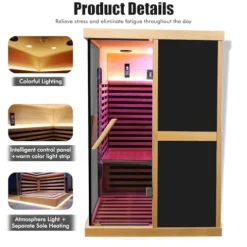 Jintop V-Shaped Infrared Sauna Room with Bluetooth & Double Glass Doors Black