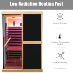 Jintop V-Shaped Infrared Sauna Room with Bluetooth & Double Glass Doors Black