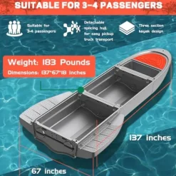 JYXKART Folding Fishing Kayak Dinghy Boat with Storage Gray