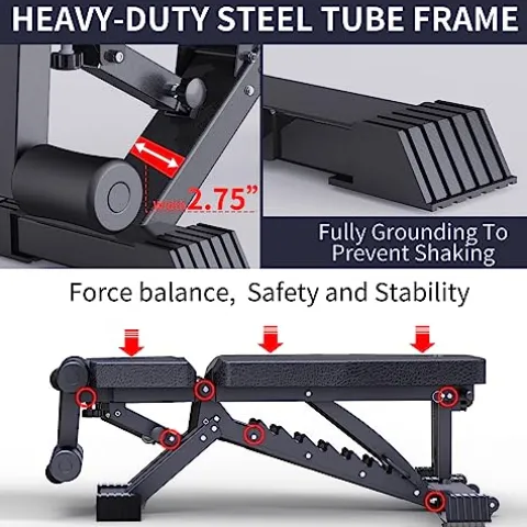 K KiNGKANG Adjustable Weight Bench 1100 LB Capacity Black