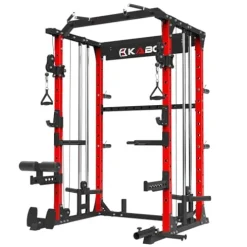KABOR Power Cage 1800lbs Multi-Functional Power Rack with Dual Pulley System and Leg Holder TL100 Red