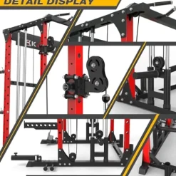 KABOR Power Cage 1800lbs Multi-Functional Power Rack with Dual Pulley System and Leg Holder TL100 Red