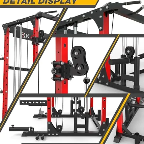 KABOR Power Cage 1800lbs Multi-Functional Power Rack with Dual Pulley System and Leg Holder TL100 Red