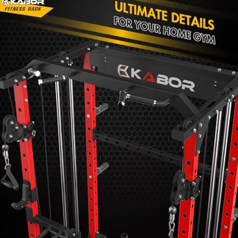 KABOR Power Cage 1800lbs Multi-Functional Power Rack with Dual Pulley System and Leg Holder TL100 Red