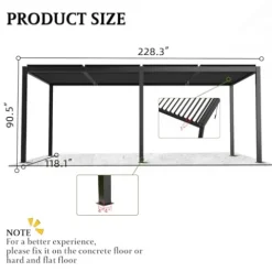 Kaimei Aluminum Pergola with Tilting Steel Louvers 10x19FT Outdoor Patio Cover Black