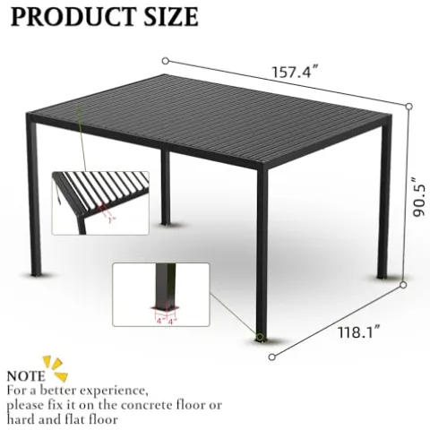 Kaimei 10x13FT Aluminum Pergola with Adjustable Louvered Roof Black