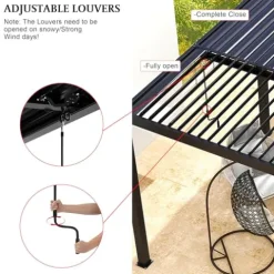 Kaimei 10x13FT Aluminum Pergola with Adjustable Louvered Roof Black