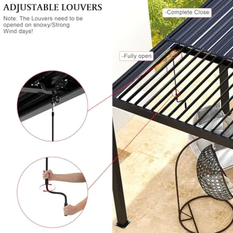 Kaimei 10x13FT Aluminum Pergola with Adjustable Louvered Roof Black