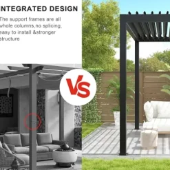 Kaimei 10x13FT Aluminum Pergola with Adjustable Louvered Roof Black