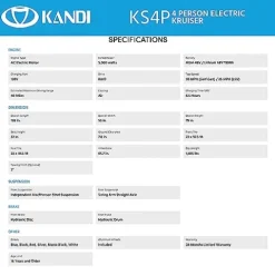 Kandi America Electric Cruiser for Adults 4 Passenger – 5,000-Watt Motor – Electric Cart – Heavy Duty Golf Cart – Matte Black