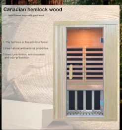 Kang Share Home Infrared Sauna Room 2 Person Canadian Hemlock 1260W