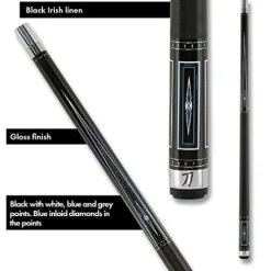 KATANA KAT16 Pool Cue Black with Blue & Grey Inlays 18oz