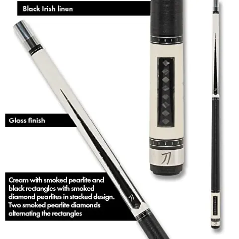 KATANA KAT01 Pool Cue Cream Stained with Smoke Pearlite and Black_Rectangles Smoked Stacked Diamonds 20oz Cream and Smoked Black