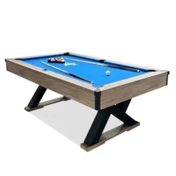 KEIKI 84″ Billiard Table Rustic Blond Finish Royal Blue Cloth