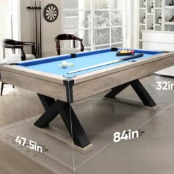 KEIKI 84″ Billiard Table Rustic Blond Finish Royal Blue Cloth