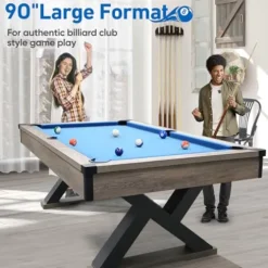 KEIKI 84″ Billiard Table Rustic Blond Finish Royal Blue Cloth