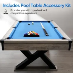 KEIKI 84″ Billiard Table Rustic Blond Finish Royal Blue Cloth