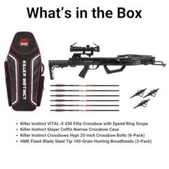 Killer Instinct Vital X 430 Elite Crossbow Archery Kit with Speed Ring Scope, Narrow Case, Bolts & Broadheads Black