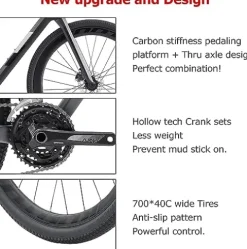 KOOTU Carbon Gravel Road Bike Shimano 105 R7000 22S Disc Brake Black