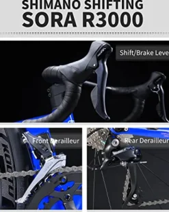 KOOTU Carbon Road Bike 700C Fiber Frame Racing Bicycle Shimano Sora R3000 Blue Pink