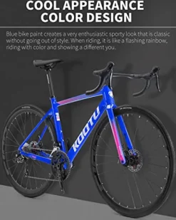 KOOTU Carbon Road Bike 700C Fiber Frame Racing Bicycle Shimano Sora R3000 Blue Pink
